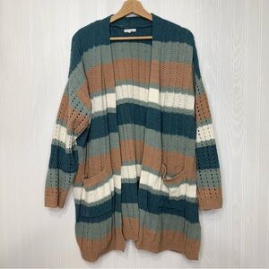 Maurice’s open knit striped Colorblock sweater cardigan size XXL